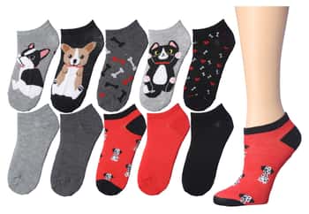 Girl's No Show Socks - Dog & Cat Theme - Size 6-8 - 10-Pair Packs
