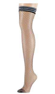 Black Fashion Fishnet Thigh High Stockings w/ Lurex Band