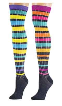 Women's Over the Knee Socks - Striped Neon Prints - Size 9-11