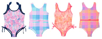 Toddler Girl's Printed One-Piece Swimsuits - Tie-Dye, Checkered, & Pineapple Print - Sizes 2T-4T