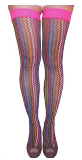 Striped Designer Thigh High Stockings w/ Solid Cuffs
