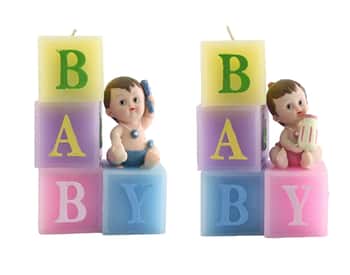 6" Baby Sitting on Toy Blocks Candles - Choose Your Color(s)