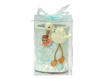 Stork Carrying Newborn Baby Cup Holders w/ Embroidered Bless This Child Print - Choose Your Color(s)