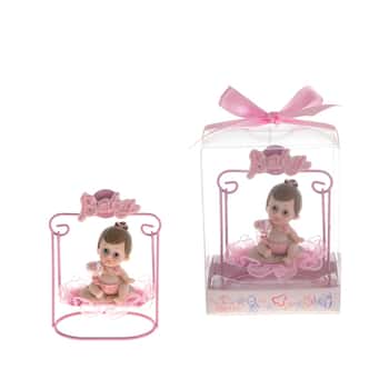Newborn Baby Sitting on Swing Party Favor w/ Clear Designer Gift Box - Choose Your Color(s)