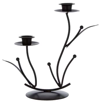 Two Taper Metal Leaf Candle Holder