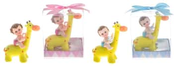 Baby Holding Pacifier Sitting on Giraffe Poly Resin
