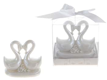 Double Swan w/ Crystals In Poly Resin w/ Gift Box