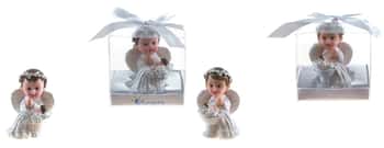 Baby Angel in White Praying Next to Infant Poly Resin