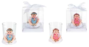 Baby Angel Praying On Palm Poly Resin Candle Set w/ Gift Box