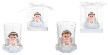 Baby Angel Next To Cross Poly Resin Candle Set w/ Gift Box