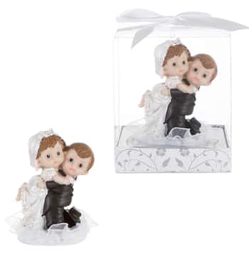 Baby Couple on Piggyback Ride Poly Resin w/ Gift Box