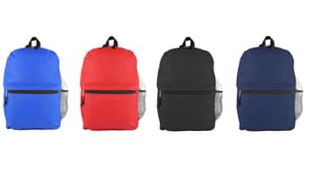 17 3/4" Premium Poly Backpacks w/ Mesh Side Pocket - Choose Your Color(s)