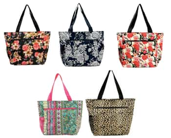 18" Large Printed Tote Bag w/ Insulated Liner & Cargo Zipper Pockets