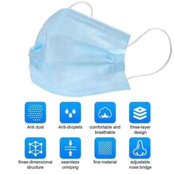 3-Ply Disposable 1.4 Micron Filtration Face Masks