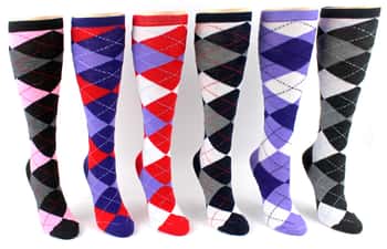 Women's Knee High Novelty Socks - Argyle Prints - Size 9-11