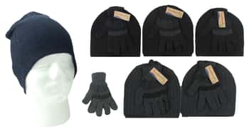 Adult Ribbed Beanie Hats & Magic Gloves Set - Assorted Colors