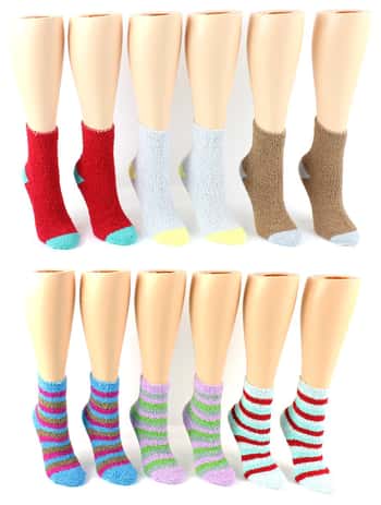 Women's Premium Fuzzy Ankle Socks - Assorted Styles - Size 9-11