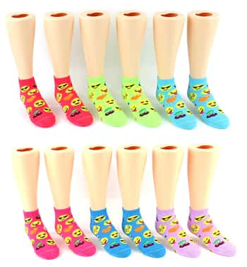 Boy's & Girl's Low Cut Novelty Socks - Emoji Prints - Size 6-8