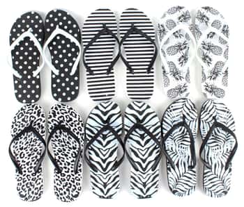 Women's Flip Flops - Black & White