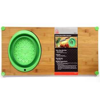 Over the Sink Bamboo Cutting Board with Collapsible Colanders