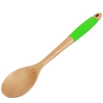 Wooden Spoon with Green Silicone Handles