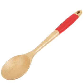 Wooden Spoon with Red Silicone Handles