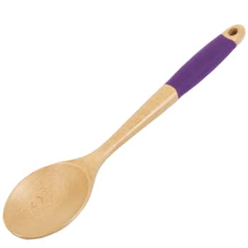 Wooden Spoon with Purple Silicone Handles