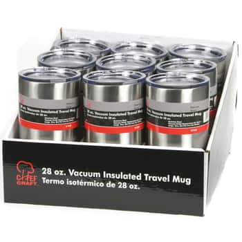 28 oz. Stainless Steel Vacuum Insulated Travel Mugs in Shelf Display