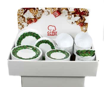 Christmas Plates and Bowls in Floor Display