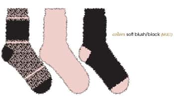 Women's Fuzzy Crew Socks - Assorted Colors - Size 9-11 - 3-Pair Packs
