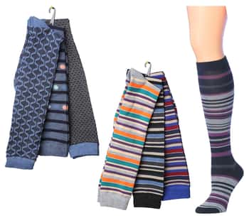 Women's Knee High Novelty Socks - Assorted Prints & Knits - Size 9-11 - 3-Pair Packs