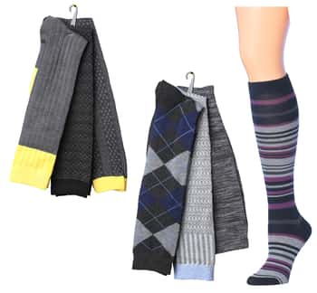 Women's Knee High Novelty Socks - Assorted Prints & Knits - Size 9-11 - 3-Pair Packs