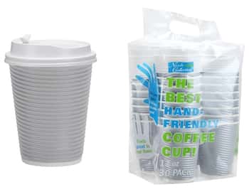 12 oz. Ripple Hot Cup w/ Lid - Silver - 30-Packs - Nicole Home Collection