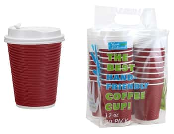 12 oz. Ripple Hot Cup w/ Lid - Maroon - 30-Packs - Nicole Home Collection