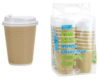 12 oz. Ripple Hot Cup w/ Lid - Tan - 30-Packs - Nicole Home Collection