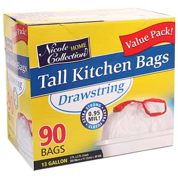13 Gallon Tall Kitchen Drawstring Trash Bags 90-Packs - Nicole Home Collection