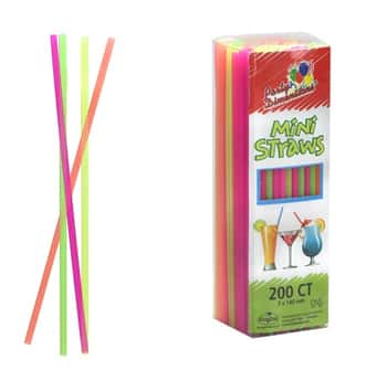 Mini Neon Multi-Colored Straws  - Party Dimensions