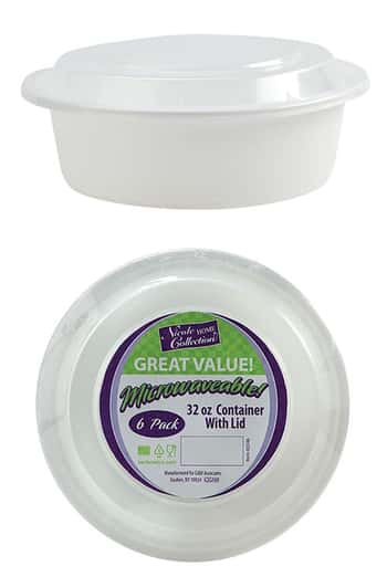 7" Round Deep Microwaveable Containers - White - 6-Packs - Nicole Home Collection