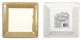 Texture Gold 7" Square Dinner Paper Plates - Lillian