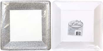 Texture Silver 10" Square Dinner Paper Plates - Lillian