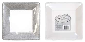 Texture Silver 7" Square Dinner Paper Plates - Lillian