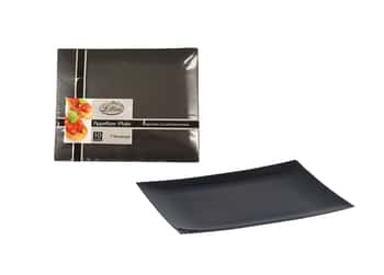 Rectangular Black Plastic Appetizer Plates by Lillian - 7'' x 5.625'' - 10-Packs