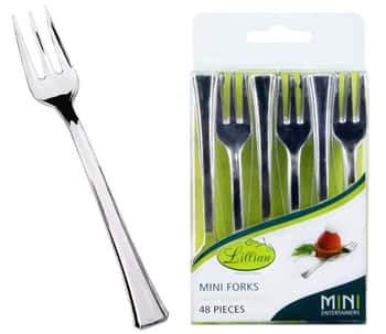 Mini Polished Silver Plastic Forks - Lillian
