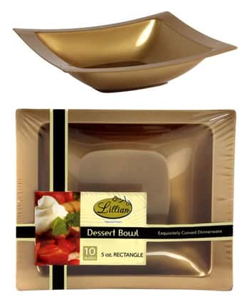 Gold 5 oz. Rectangular Plastic Dessert Bowls - Lillian