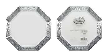Lacetagon - 7.25" Pearl Plate - Silver Rim - 10-Packs - Lillian