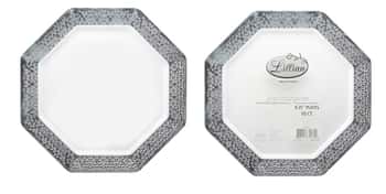 Lacetagon - 9.25" Pearl Plate - Silver Rim - 10-Packs - Lillian