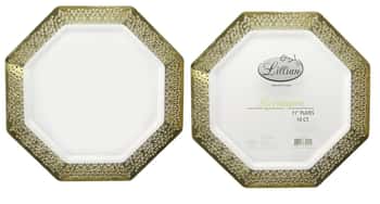 Lacetagon - 11" Pearl Plate - Gold Rim - 10-Packs - Lillian