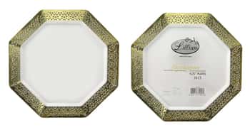 Lacetagon - 9.25" Pearl Plate - Gold Rim - 10-Packs - Lillian