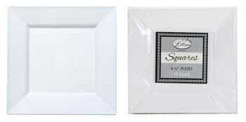 Squares - White 6.5" Square Plastic Dinner Plates - Lillian