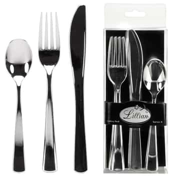 Polished Silver Plastic Cutlery - Boxed - 24-Packs - Lillian